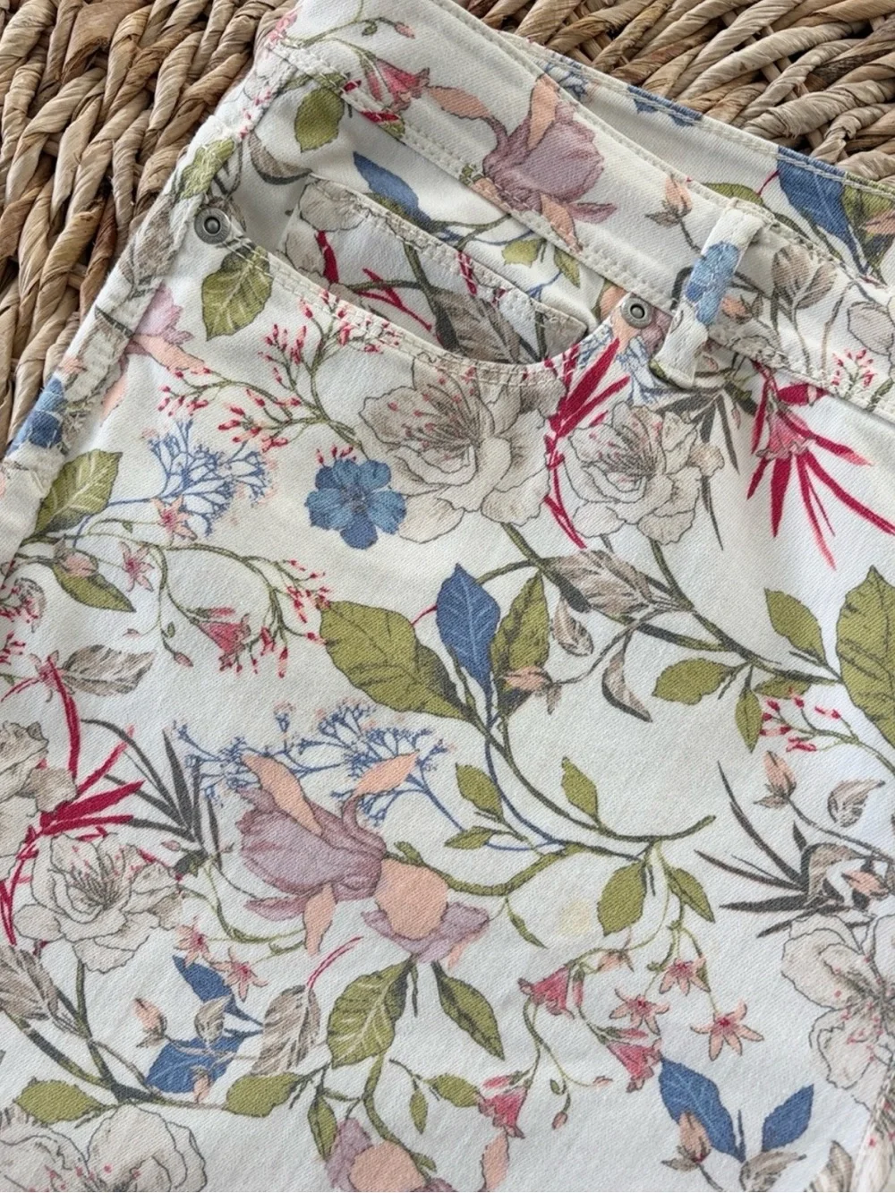 J Jill Floral Print Authentic Fit Slim Ankle Stretch Denim Jean